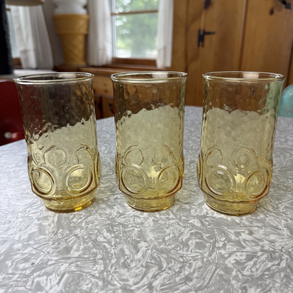 Vintage Mid-Century Anchor Hocking Amber Heritage Hill Juice Glasses Set of 3